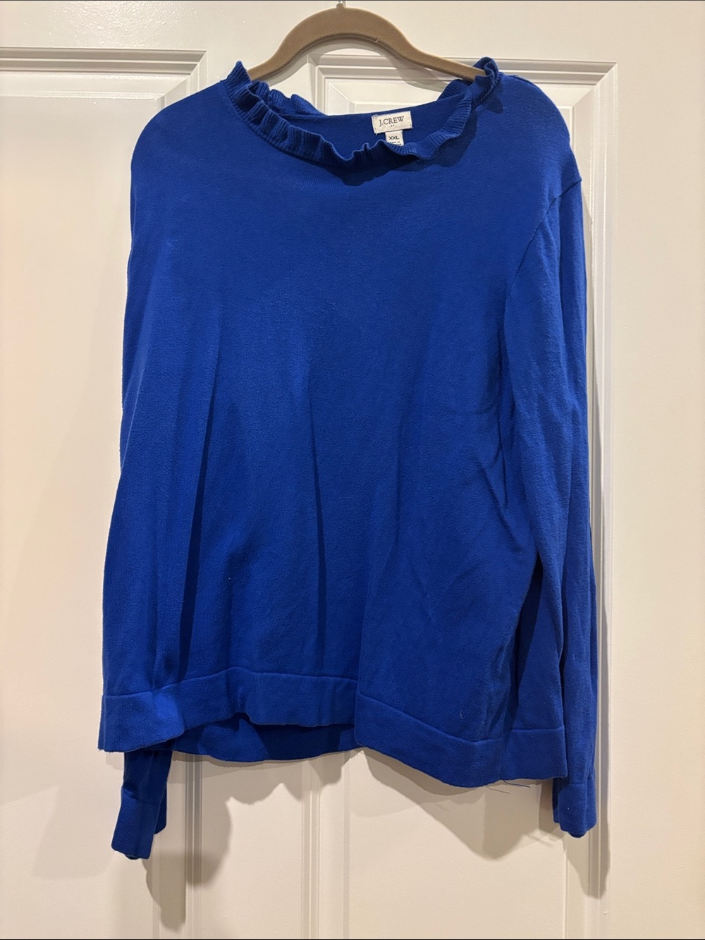 J. Crew Ruffle-Neck Long Sleeve Top — Cobalt Blue